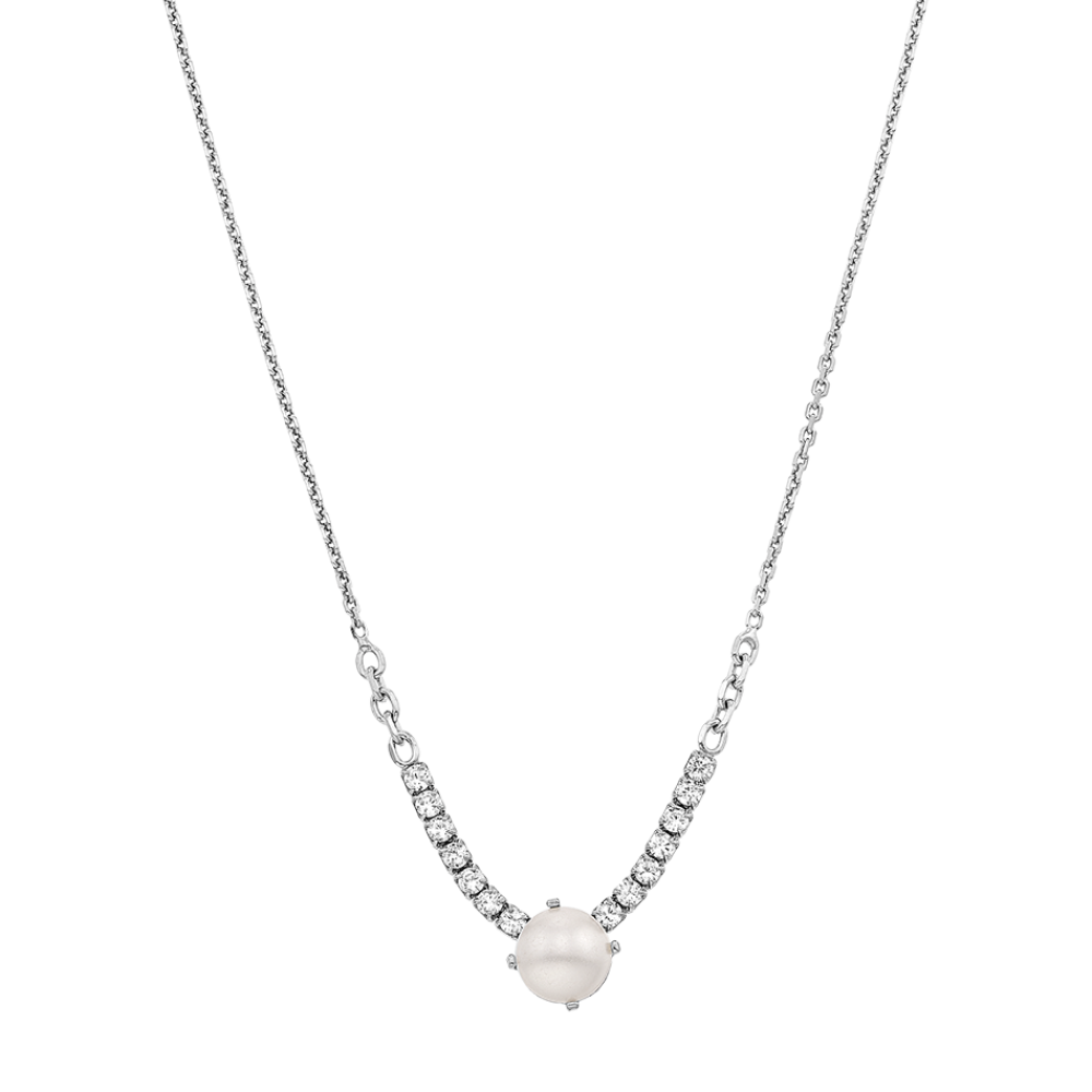 VOGUE 925 Ασήμι Κολιέ, σειρά “Happy Pearls”, λευκό μαργαριτάρι & ζιργκόν,20172632443
