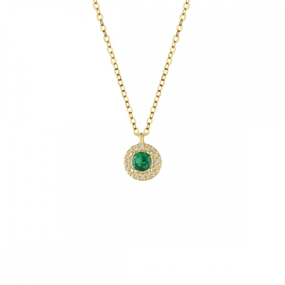 9Κ Χρυσό Κολιέ Ροζέτα με Λευκά και Πράσινο Ζιργκόν KL2053VR