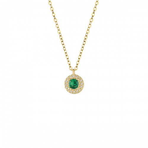 9Κ Χρυσό Κολιέ Ροζέτα με Λευκά και Πράσινο Ζιργκόν KL2053VR