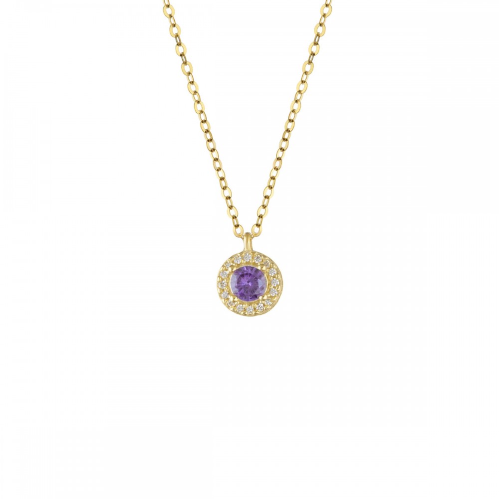 9Κ Χρυσό Κολιέ Ροζέτα με Λευκά και Μωβ Ζιργκόν KL2055BJ