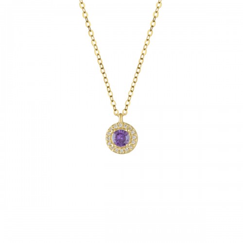 9Κ Χρυσό Κολιέ Ροζέτα με Λευκά και Μωβ Ζιργκόν KL2055BJ