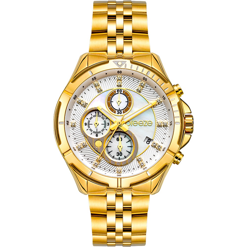 BREEZE Empressa Crystals Gold Stainless Steel Chronograph 212191.2