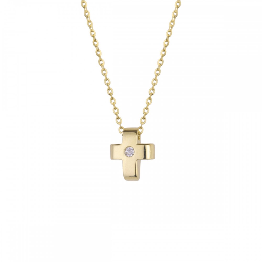 9K Χρυσό Κολιέ με Σταυρό και Ζιργκόν KL2152VR