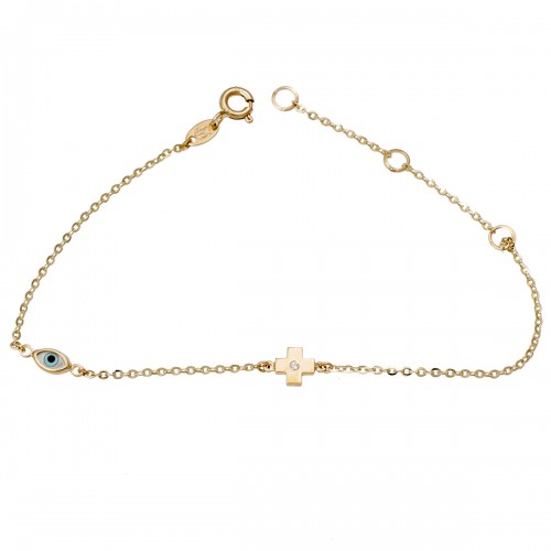 14K Χρυσό Bραχιόλι με Σταυρό, Ματάκι & Ζιργκόν 278313