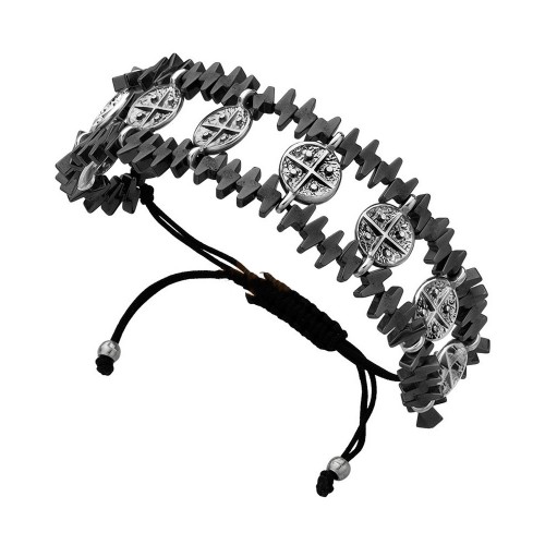 BREEZE Βραχιόλι Κορδόνι Μακραμέ με Μαύρο Αιματίτη 310004.8