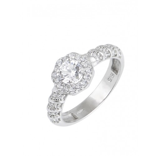 14K Λευκόχρυσο Δαχτυλίδι Ροζέτα με Ζιργκόν 033849F