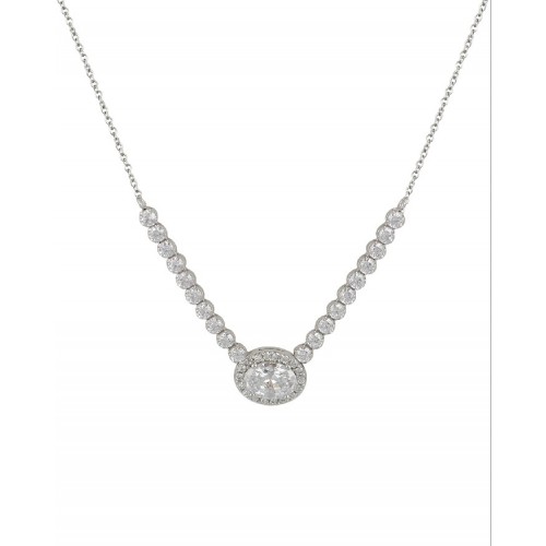 14K Λευκόχρυσο Κολιέ Ροζέτα με Λευκό Ζιργκόν 045714F