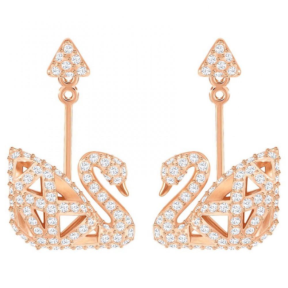 SWAROVSKI Facet Swan Pierced Earrings Rose Gold Tone Plated 5358058 SWAROVSKI Facet Swan Pierced Earrings Rose Gold Tone Plated 5358058