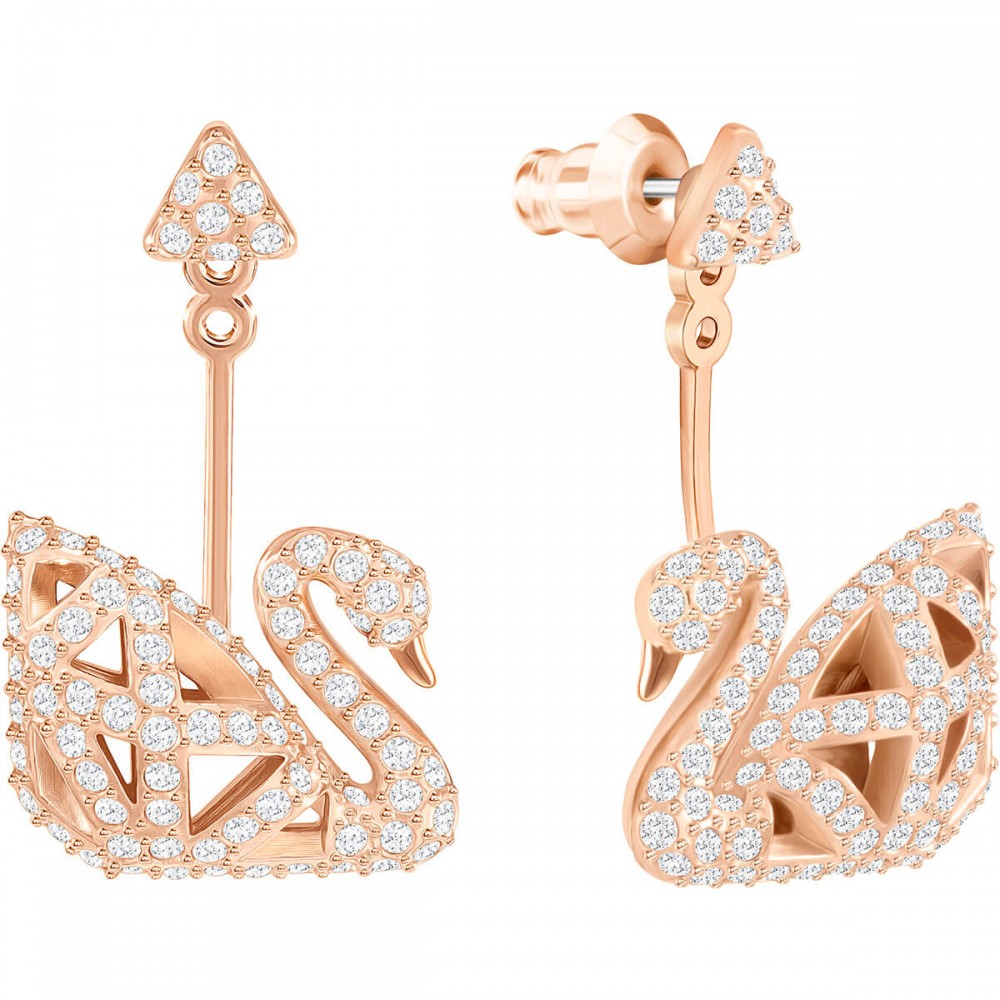 SWAROVSKI Facet Swan Pierced Earrings Rose Gold Tone Plated 5358058 SWAROVSKI Facet Swan Pierced Earrings Rose Gold Tone Plated 5358058