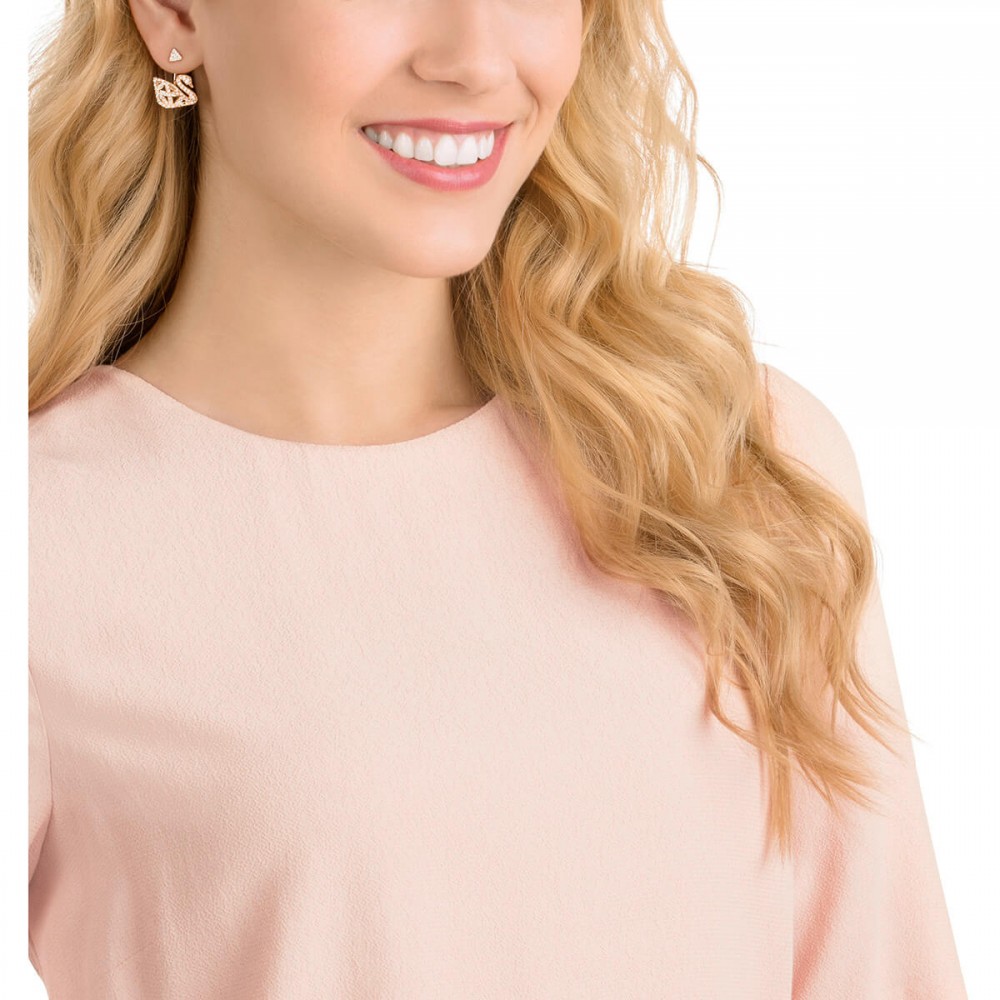 SWAROVSKI Facet Swan Pierced Earrings Rose Gold Tone Plated 5358058 SWAROVSKI Facet Swan Pierced Earrings Rose Gold Tone Plated 5358058