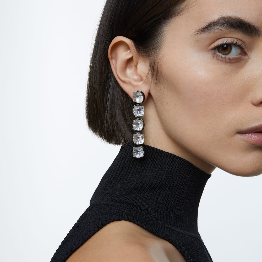 SWAROVSKI Harmonia Pierced Droplet Earrings Cushion Cut White Rhodium Plated 5600043 SWAROVSKI Harmonia Pierced Droplet Earrings Cushion Cut White Rhodium Plated 5600043
