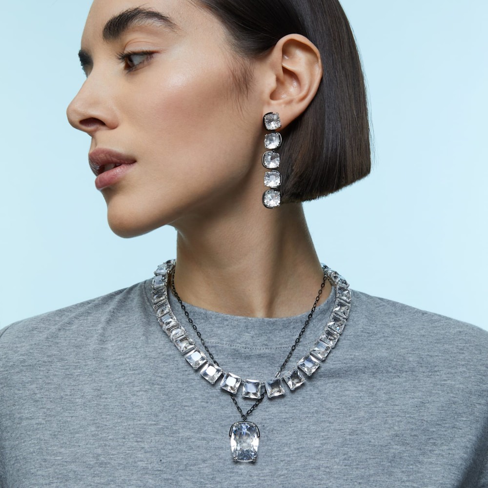 SWAROVSKI Harmonia Pierced Droplet Earrings Cushion Cut White Rhodium Plated 5600043 SWAROVSKI Harmonia Pierced Droplet Earrings Cushion Cut White Rhodium Plated 5600043