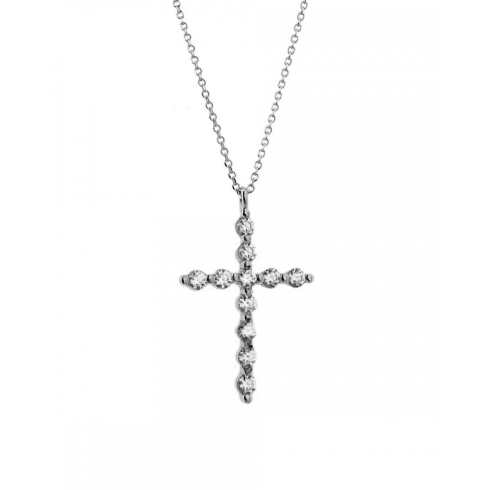 18K Λευκόχρυσο Κολιέ με Σταυρό και Οικολογικά Διαμάντια 5609LBR