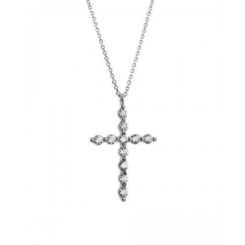 18K Λευκόχρυσο Κολιέ με Σταυρό και Οικολογικά Διαμάντια 5609LBR