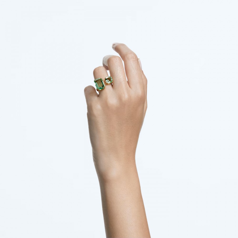 SWAROVSKI Millenia Ring Square Cut Green Gold Tone Rhodium Plated 5614923