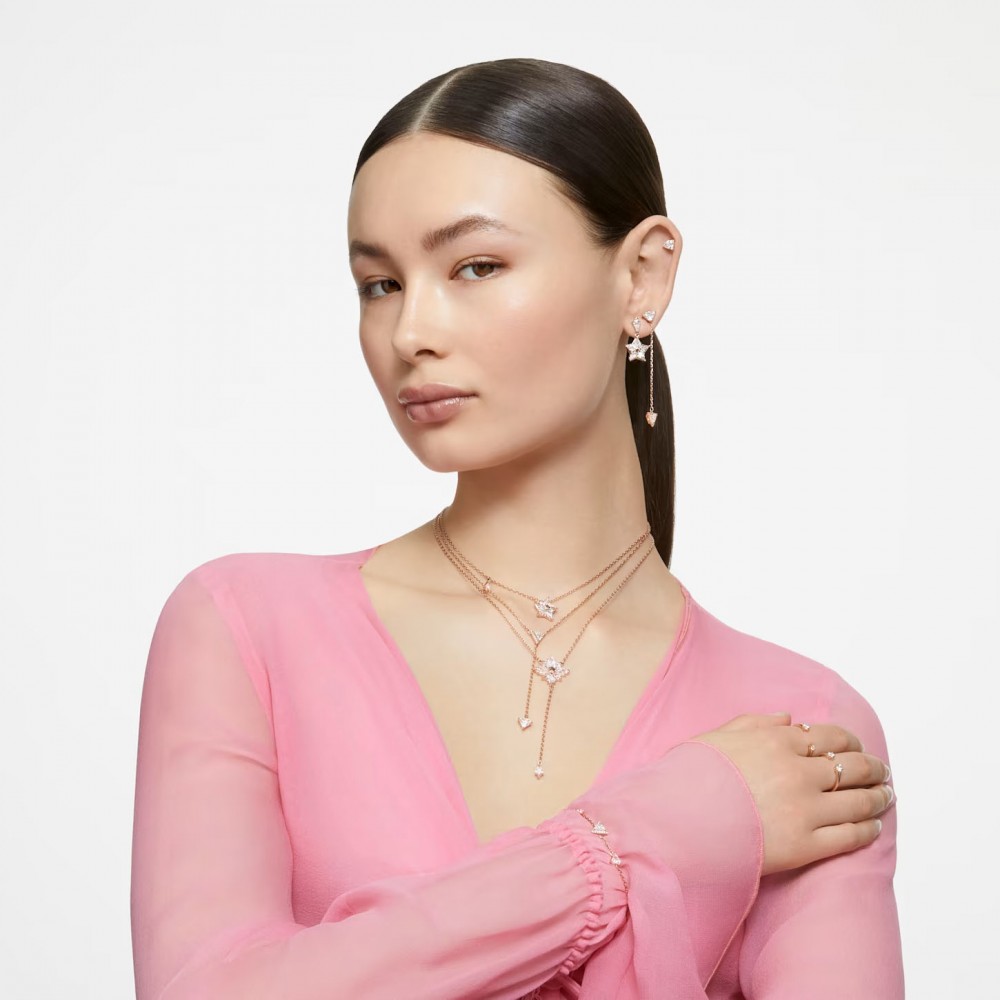 SWAROVSKI Stella Σκουλαρίκια-σταγόνα με καρφάκι, Ρομβοειδής κοπή, Αστέρι, Λευκά, Ροζ Επιχρυσωμένα 5645466