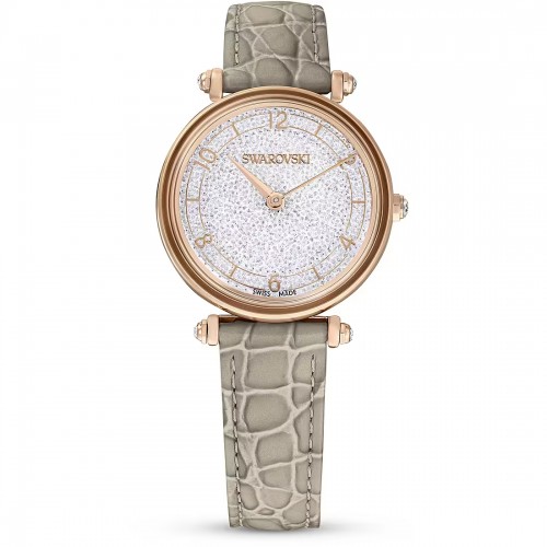 SWAROVSKI Crystalline Wonder watch Swiss Made, Leather strap, Beige, Rose gold-tone finish 5656899