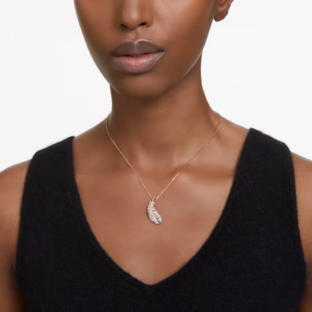 SWAROVSKI Nice Μενταγιόν Φτερό, Λευκό, Επιμετάλλωση σε ροζ χρυσαφί τόνο 5663483