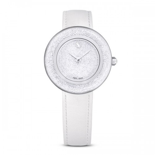 SWAROVSKI Ρολόι Crystalline,Eλβετικής κατασκευής, Δερμάτινο λουράκι, Λευκό, Λευκά Κρύσταλλα, 5668887