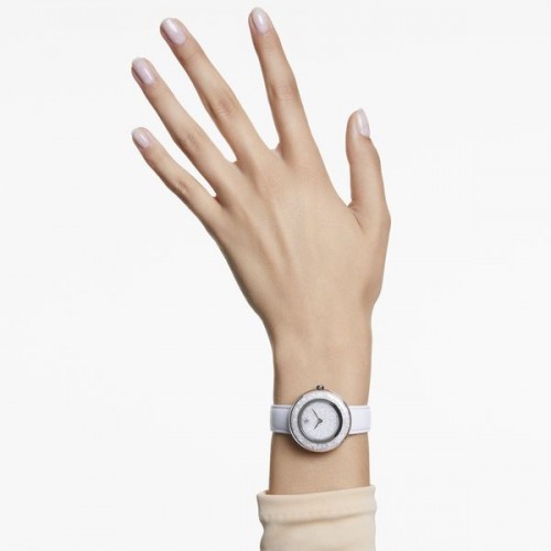 SWAROVSKI Ρολόι Crystalline,Eλβετικής κατασκευής, Δερμάτινο λουράκι, Λευκό, Λευκά Κρύσταλλα, 5668887