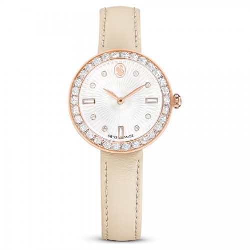SWAROVSKI Ρολόι Certa Eλβετικής κατασκευής, Δερμάτινο λουράκι, Μπεζ, Φινίρισμα σε Ροζ-χρυσό τόνο 5672968