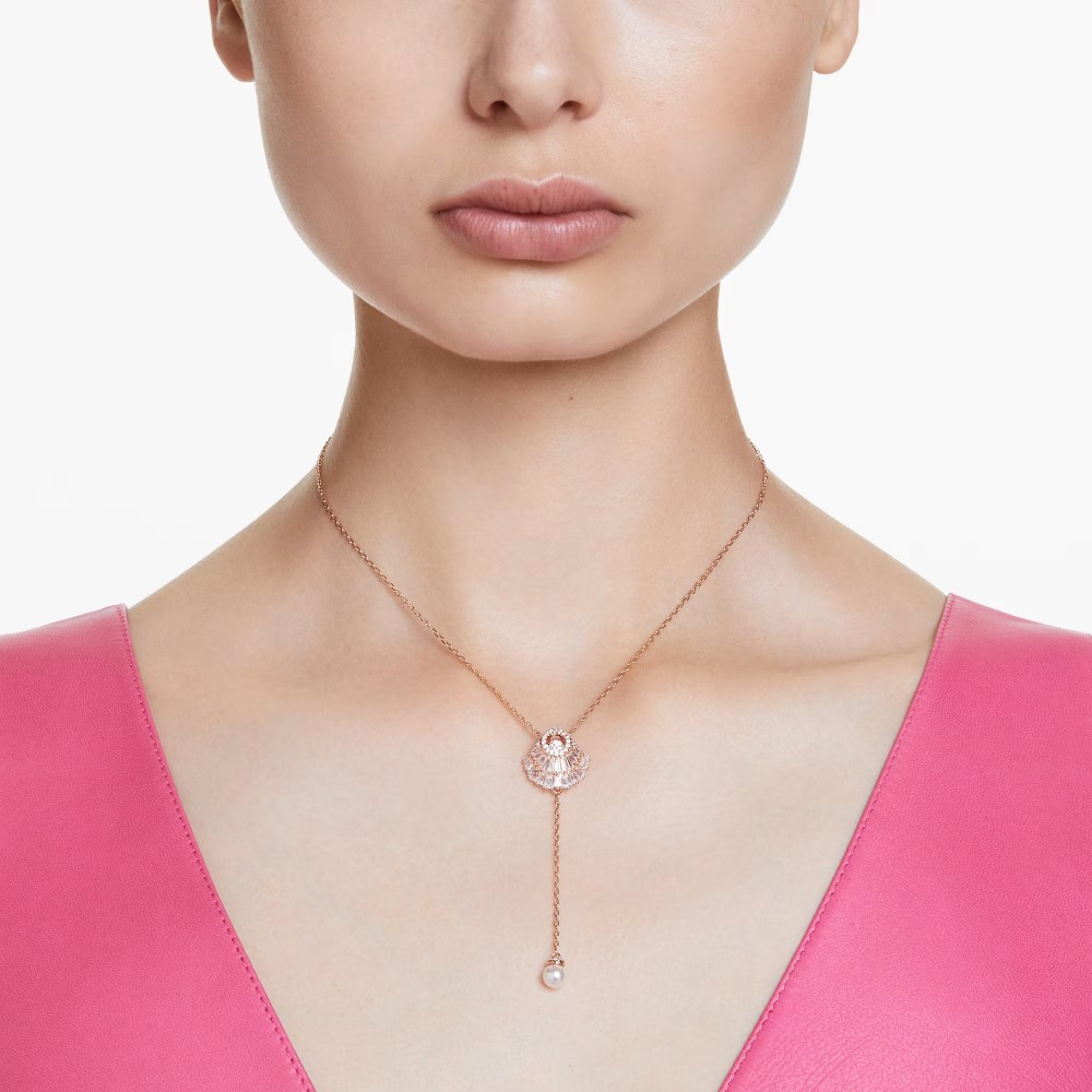 SWAROVSKI Idyllia Y Μενταγιόν με αλυσίδα, Pearl Crystal, "Κοχύλι" Ροζ-Χρυσός Τόνος 5680299
