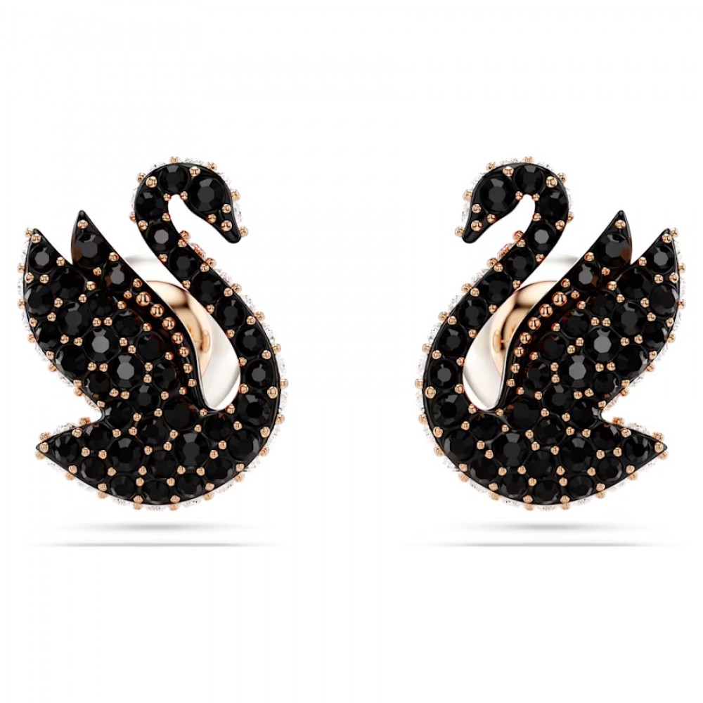 SWAROVSKI Σκουλαρίκια με καρφάκι Swarovski Swan Κύκνος, Μαύρα, Επιμετάλλωση σε ροζ χρυσό τόνο 5684608