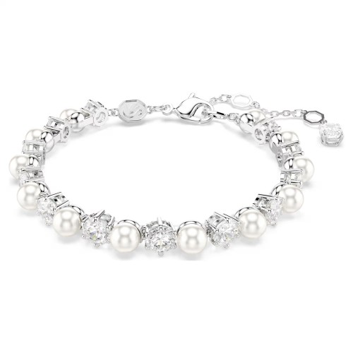 SWAROVSKI Βραχιόλι Tennis Matrix Crystal Pearl, Στρογγυλή κοπή, Λευκό, Επιμετάλλωση ροδίου 5689625