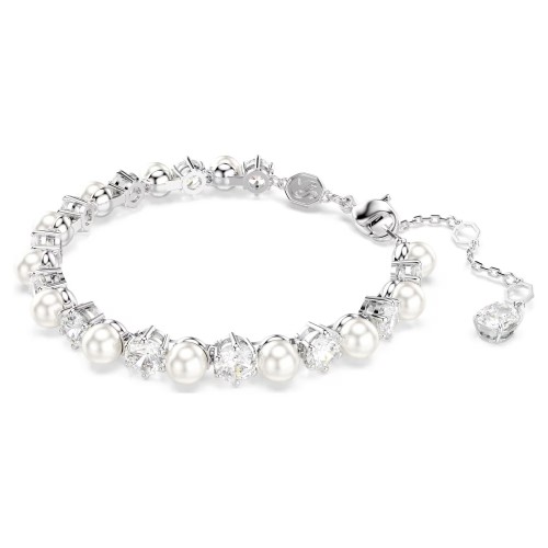 SWAROVSKI Βραχιόλι Tennis Matrix Crystal Pearl, Στρογγυλή κοπή, Λευκό, Επιμετάλλωση ροδίου 5689625