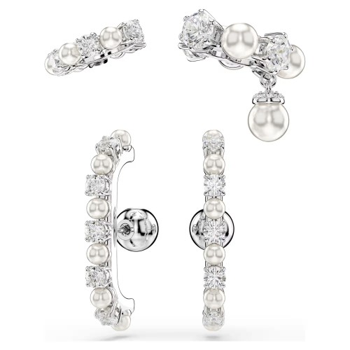 SWAROVSKI Σκουλαρίκια Κρίκοι Matrix, Crystal pearl, Στρογγυλή Κοπή, Λευκό, Επιροδιωμένο 5691715
