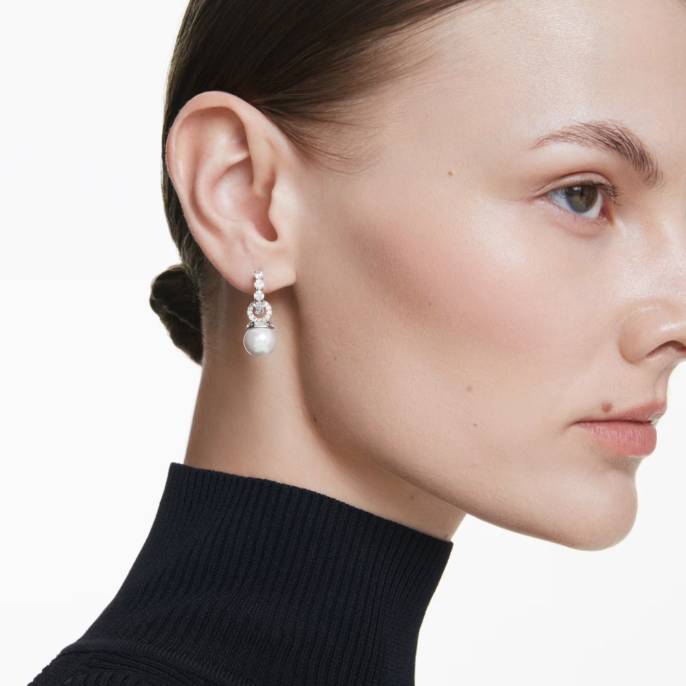 SWAROVSKI Σκουλαρίκια Matrix, Crystal pearl, Στρογγυλή Κοπή, Λευκό, Επιροδιωμένο 5691716