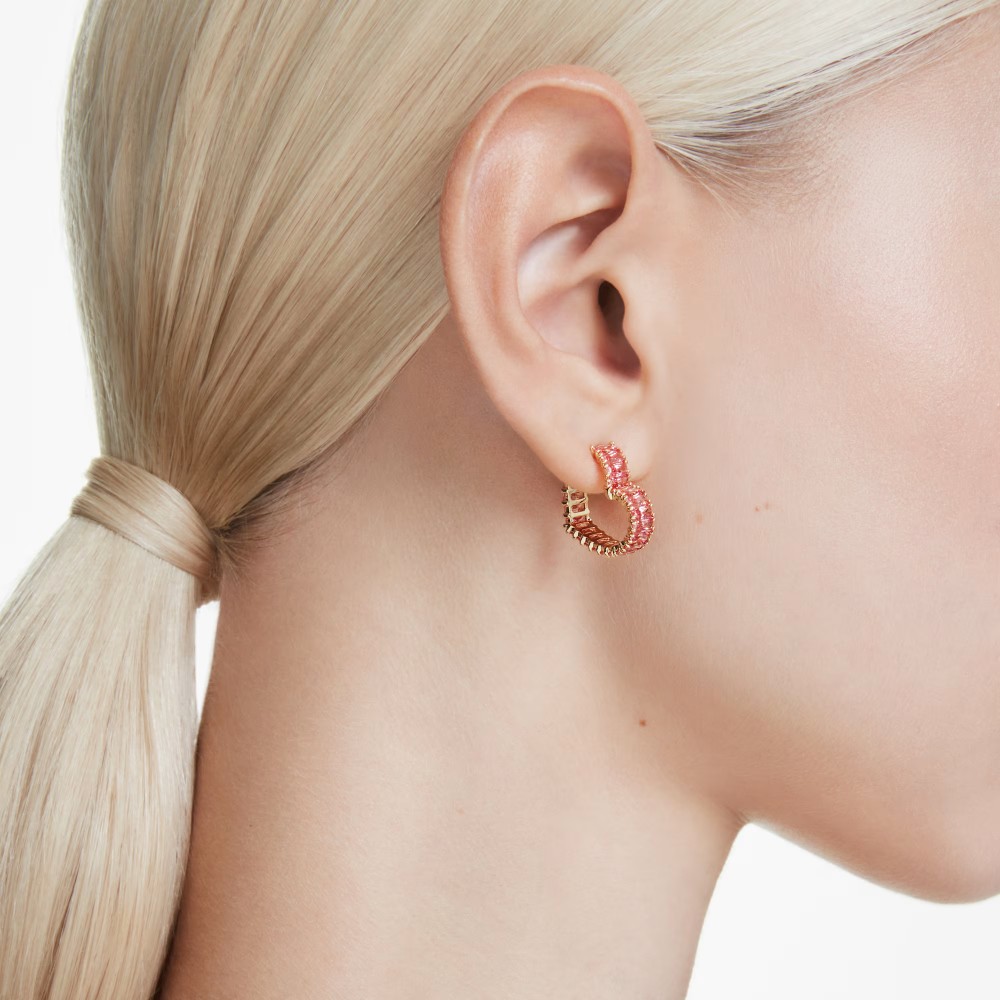 SWAROVSKI Κρίκοι Matrix, Baguette Κοπή, "Καρδιά" Ροζ, Χρυσός Τόνος 5706340