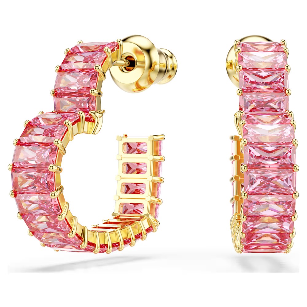 SWAROVSKI Κρίκοι Matrix, Baguette Κοπή, "Καρδιά" Ροζ, Χρυσός Τόνος 5706340