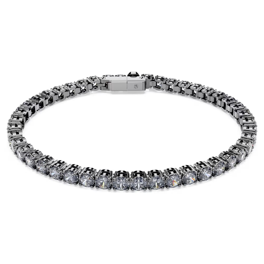 Swarovski, Βραχιόλι Matrix Tennis Στρογγυλή κοπή, Γκρι, Επιμετάλλωση ρουθηνίου 5706561