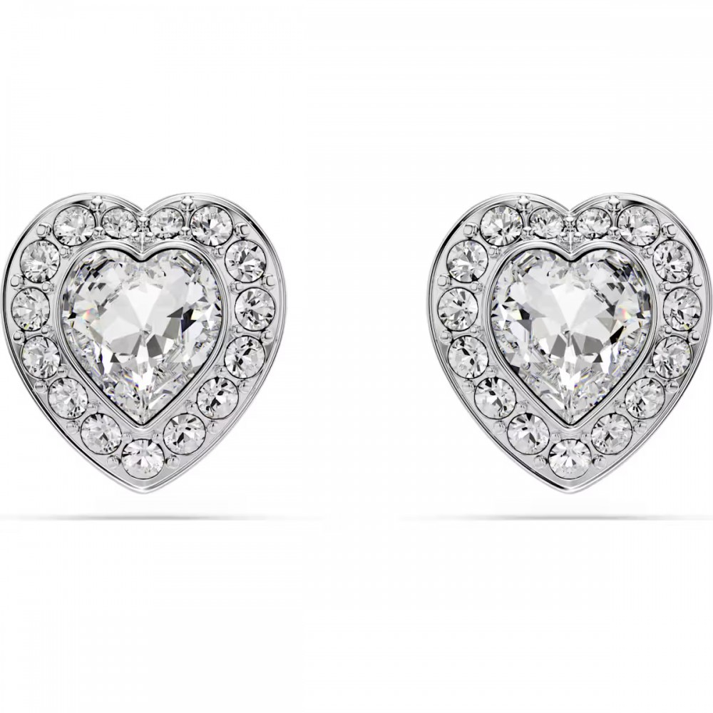 SWAROVSKI Σκουλαρίκια Καρδιά, Κοπή "Καρδία", Λευκά, Επιμετάλλωση ροδίου 5720859