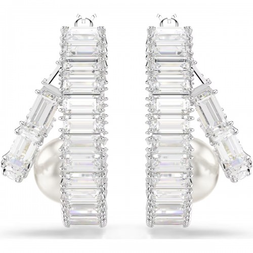 SWAROVSKI Σκουλαρίκια κρίκοι, Crystal pearl, Baguette Κοπή, Λευκό, Επιροδιωμένο 5720868