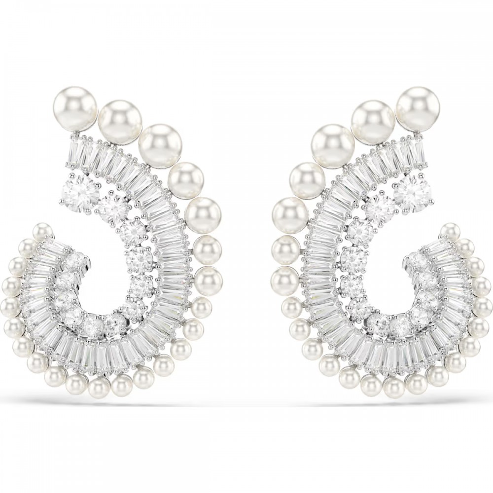 SWAROVSKI Σκουλαρίκια, Crystal pearl, Baguette Κοπή, Λευκό, Επιροδιωμένο 5720869
