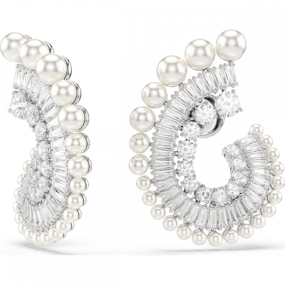 SWAROVSKI Σκουλαρίκια, Crystal pearl, Baguette Κοπή, Λευκό, Επιροδιωμένο 5720869
