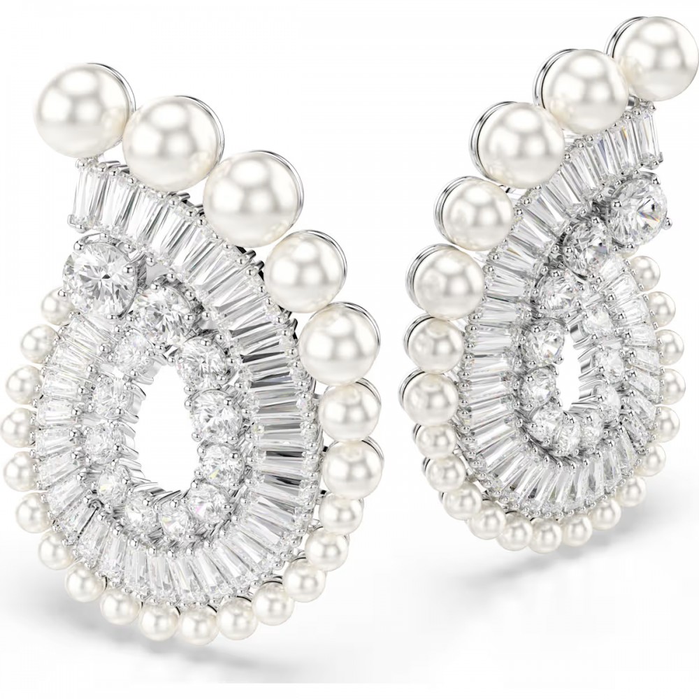 SWAROVSKI Σκουλαρίκια, Crystal pearl, Baguette Κοπή, Λευκό, Επιροδιωμένο 5720869