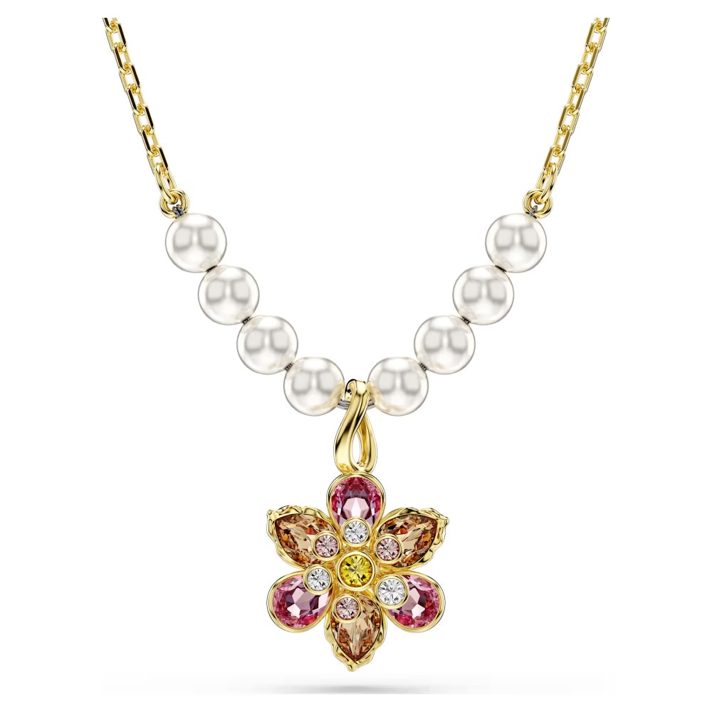 SWAROVSKI Idyllia Crystal Pearl Μενταγιόν με αλυσίδα, Λουλούδι Μίξη Κοπών, Χρυσ΄΄ος Τόνος 5723140