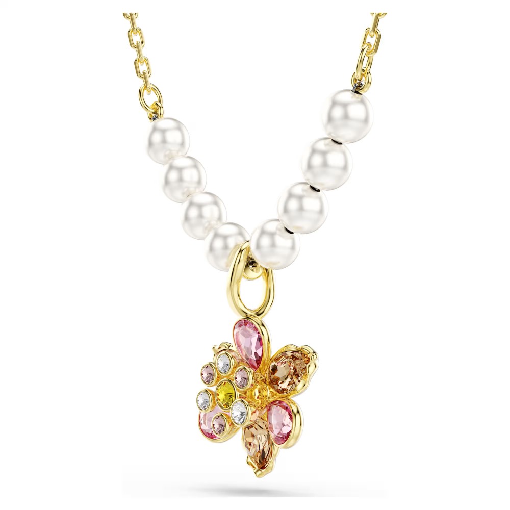 SWAROVSKI Idyllia Crystal Pearl Μενταγιόν με αλυσίδα, Λουλούδι Μίξη Κοπών, Χρυσ΄΄ος Τόνος 5723140