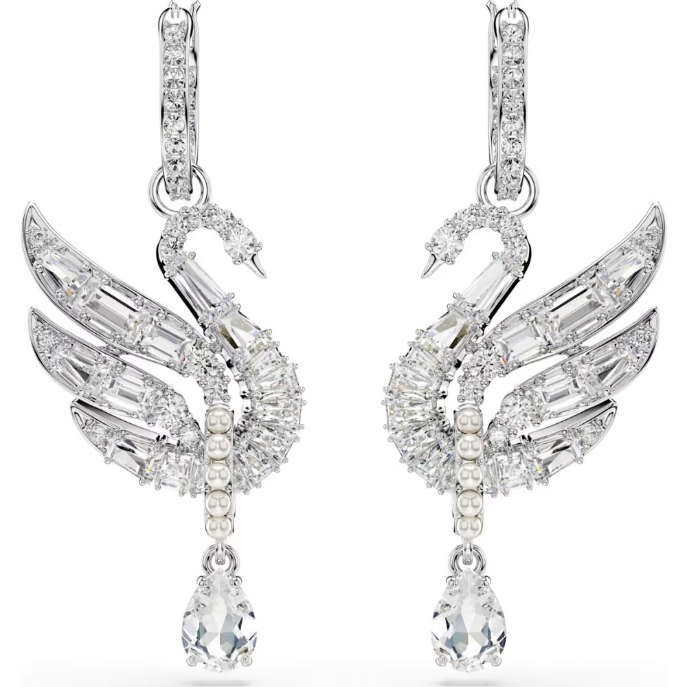 SWAROVSKI Vienna Swan Σκουλαρίκια Κύκνος, Λευκά, Επιροδιωμένα 5723388