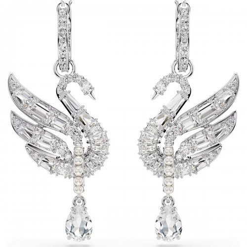 SWAROVSKI Vienna Swan Σκουλαρίκια Κύκνος, Λευκά, Επιροδιωμένα 5723388