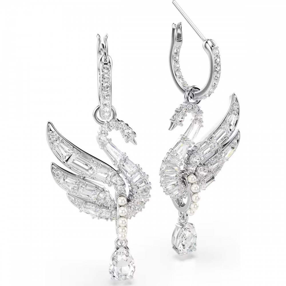 SWAROVSKI Vienna Swan Σκουλαρίκια Κύκνος, Λευκά, Επιροδιωμένα 5723388