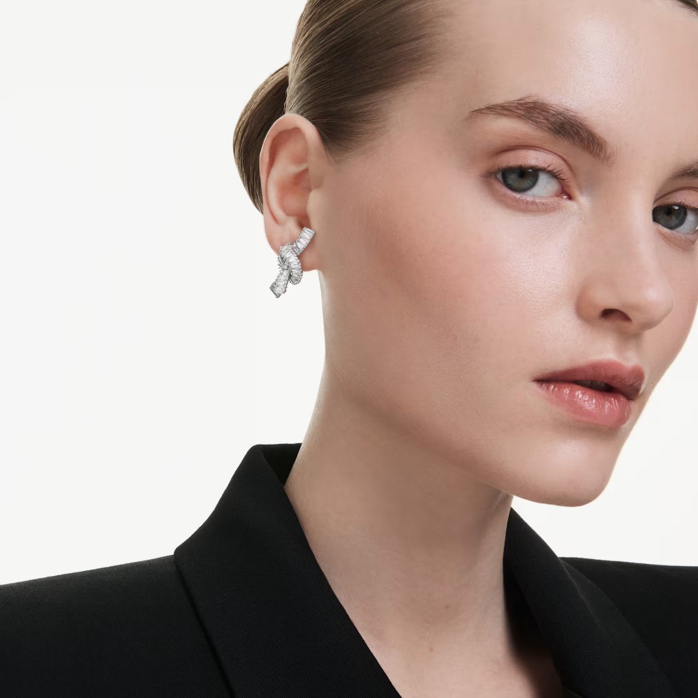 SWAROVSKI Σκουλαρίκια καρφάκι Matrix, Κοπή Baguette, Λευκά, Επιροδιωμένα 5727040