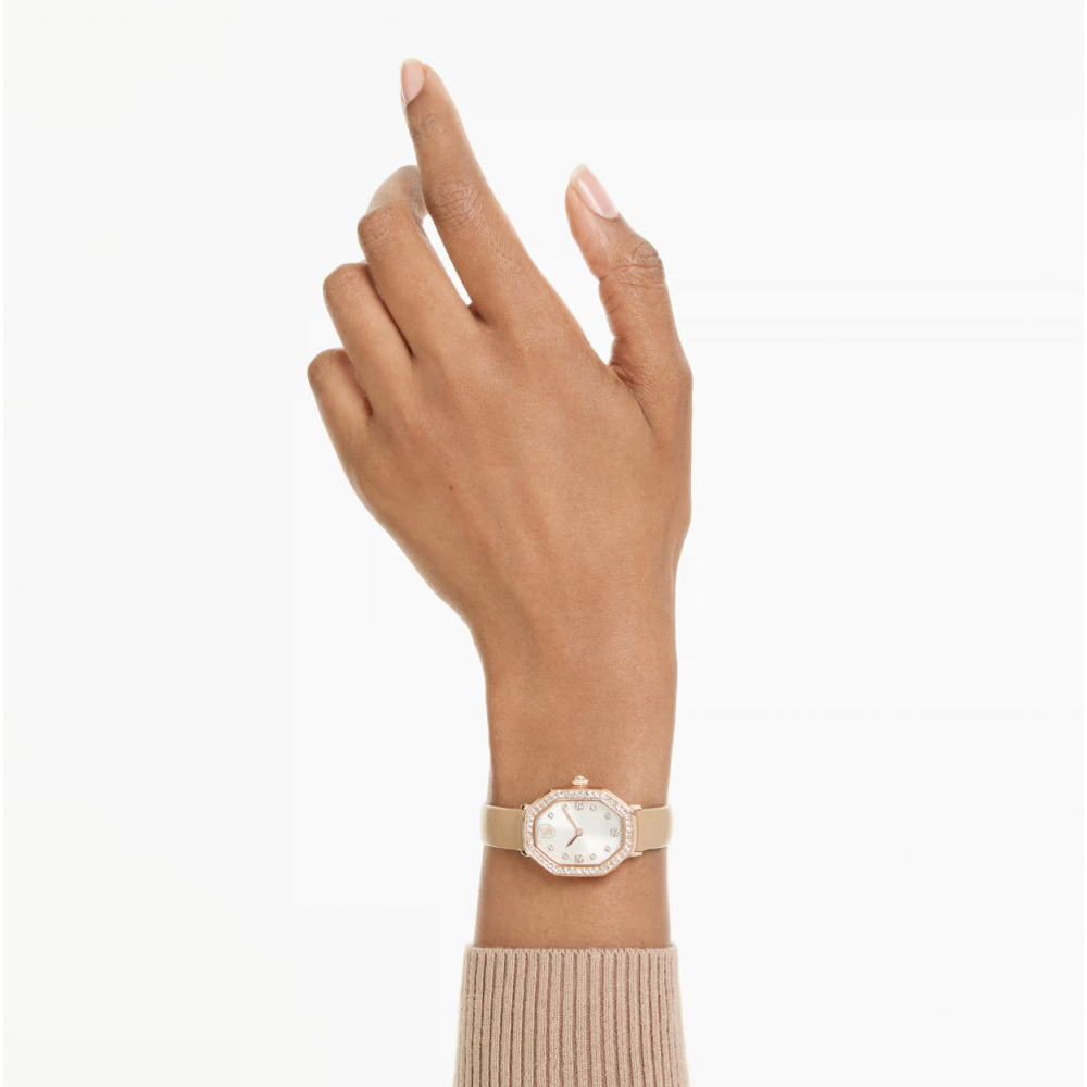 SWAROVSKI Dextera Octagon Ελβετικής Κατασκευής με Δερμάτινο Καφέ Λουράκι και Χρυσό Τόνο 5730184