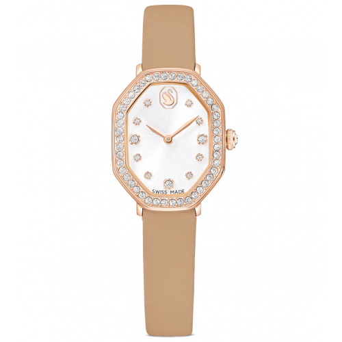 SWAROVSKI Dextera Octagon Ελβετικής Κατασκευής με Δερμάτινο Καφέ Λουράκι και Χρυσό Τόνο 5730184