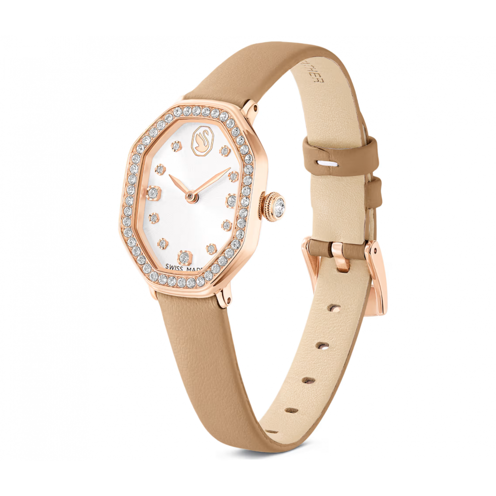 SWAROVSKI Dextera Octagon Ελβετικής Κατασκευής με Δερμάτινο Καφέ Λουράκι και Χρυσό Τόνο 5730184