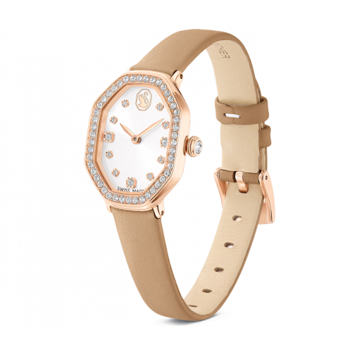 SWAROVSKI Dextera Octagon Ελβετικής Κατασκευής με Δερμάτινο Καφέ Λουράκι και Χρυσό Τόνο 5730184