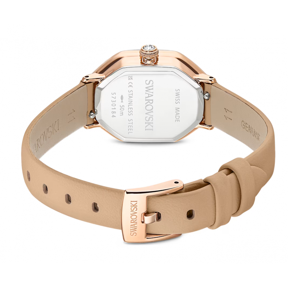 SWAROVSKI Dextera Octagon Ελβετικής Κατασκευής με Δερμάτινο Καφέ Λουράκι και Χρυσό Τόνο 5730184